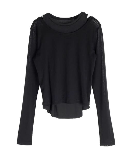:ETHROF（イーサオブ）の「SHEER LAYERED LIKE TOPS（Tシャツ/カットソー・レディース・オフホワイト/ブラック・FREE）」の4枚目の写真