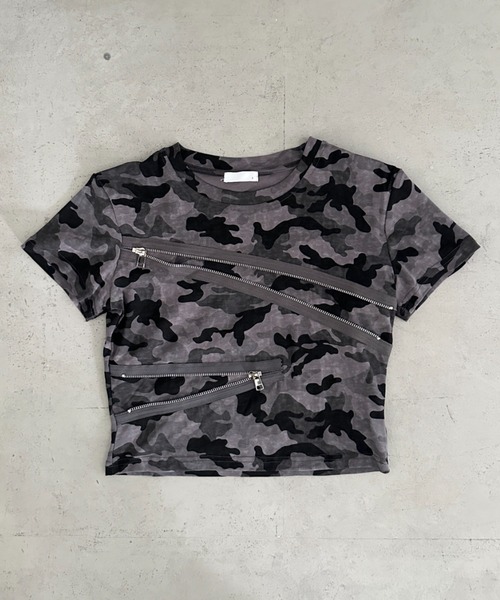 Bamm(バム)の「フロントジップカモフラコンパクトT(Tシャツ/カットソー・レディース・グレー/カモフラージュ・FREE)」の8枚目の写真
