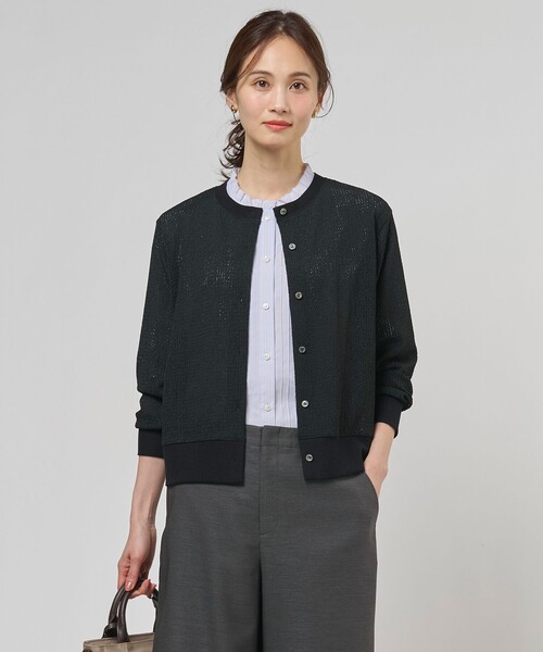 J.PRESS Ladies(J.プレス レディス)の「【冷房対策に】レーシー カーディガン(カーディガン/ボレロ・レディース・ライトグレー系/ブラック系・SMALL)」の1枚目の写真