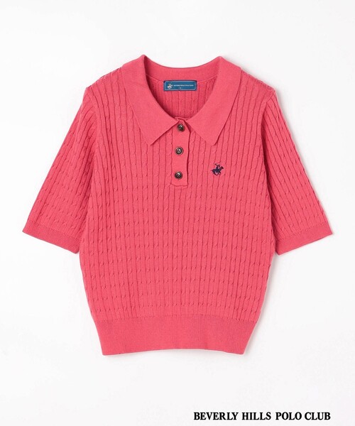 BEVERLY HILLS POLO CLUB（ビバリーヒルズポロクラブ）の「【BEVERLY HILLS POLO CLUB】ケーブルポロニット（ニット/セーター・レディース・ピンク/オフホワイト/チャコールグレー・FREE）」の12枚目の写真