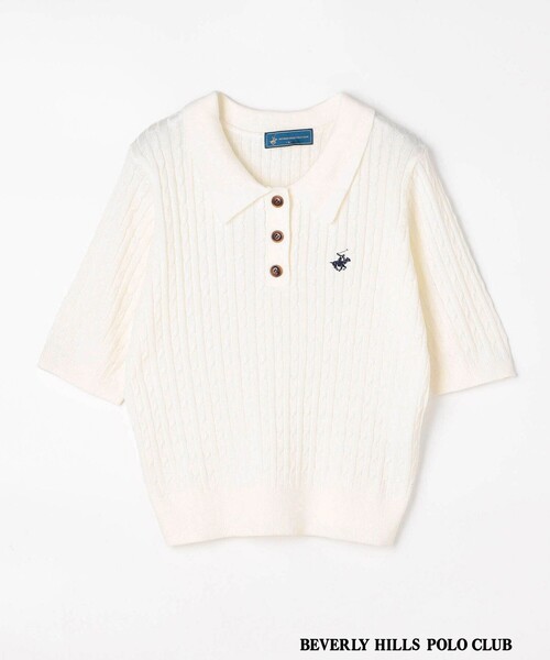 BEVERLY HILLS POLO CLUB（ビバリーヒルズポロクラブ）の「【BEVERLY HILLS POLO CLUB】ケーブルポロニット（ニット/セーター・レディース・ピンク/オフホワイト/チャコールグレー・FREE）」の13枚目の写真