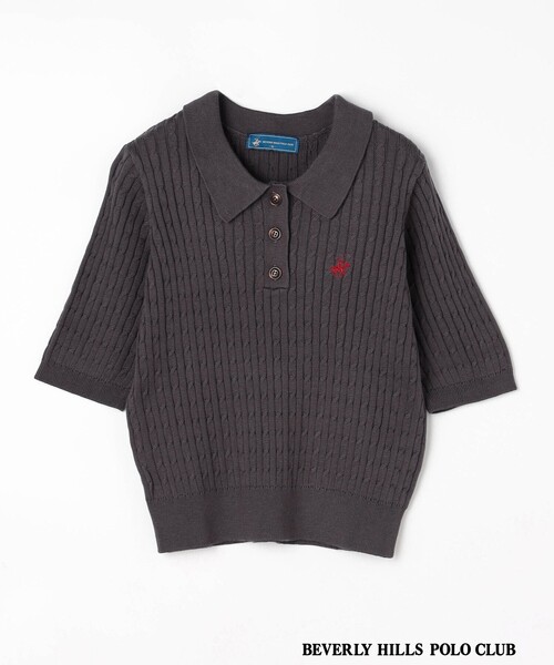 BEVERLY HILLS POLO CLUB（ビバリーヒルズポロクラブ）の「【BEVERLY HILLS POLO CLUB】ケーブルポロニット（ニット/セーター・レディース・ピンク/オフホワイト/チャコールグレー・FREE）」の14枚目の写真