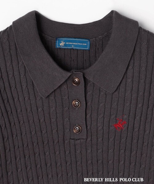 BEVERLY HILLS POLO CLUB（ビバリーヒルズポロクラブ）の「【BEVERLY HILLS POLO CLUB】ケーブルポロニット（ニット/セーター・レディース・ピンク/オフホワイト/チャコールグレー・FREE）」の16枚目の写真