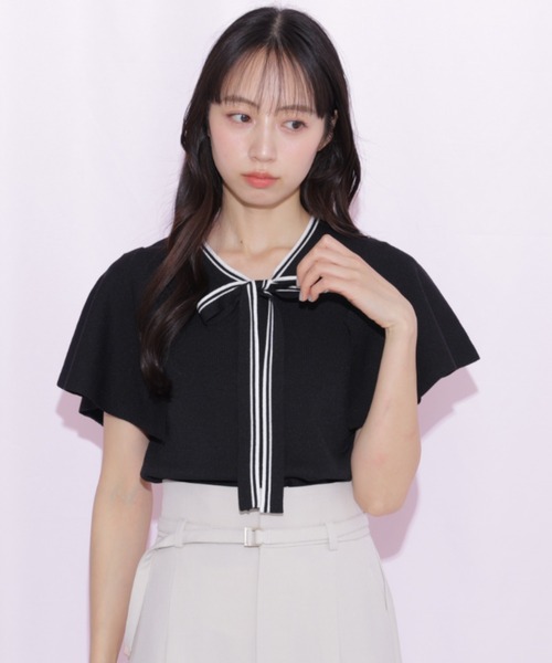 JILL by JILL STUART(ジルバイジルスチュアート)の「フレアスリーブボウタイニット(ニット/セーター・レディース・パープル/ブラック/ホワイト・FREE)」の1枚目の写真