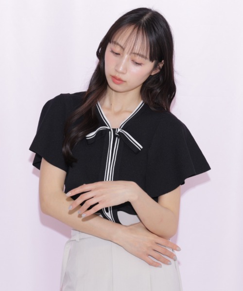 JILL by JILL STUART(ジルバイジルスチュアート)の「フレアスリーブボウタイニット(ニット/セーター・レディース・パープル/ブラック/ホワイト・FREE)」の19枚目の写真