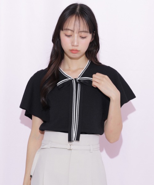 JILL by JILL STUART(ジルバイジルスチュアート)の「フレアスリーブボウタイニット(ニット/セーター・レディース・パープル/ブラック/ホワイト・FREE)」の18枚目の写真