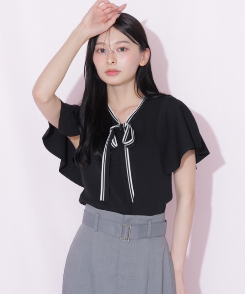JILL by JILL STUART(ジルバイジルスチュアート)の「フレアスリーブボウタイニット(ニット/セーター・レディース・パープル/ブラック/ホワイト/ラベンダー・FREE)」の6枚目の写真
