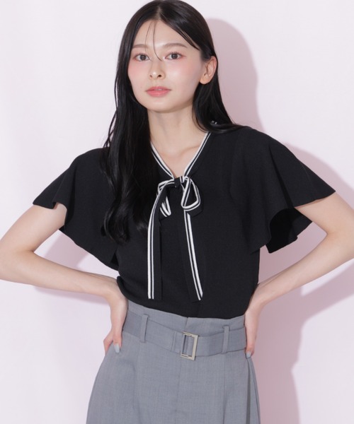 JILL by JILL STUART(ジルバイジルスチュアート)の「フレアスリーブボウタイニット(ニット/セーター・レディース・パープル/ブラック/ホワイト/ラベンダー・FREE)」の7枚目の写真