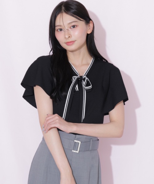 JILL by JILL STUART(ジルバイジルスチュアート)の「フレアスリーブボウタイニット(ニット/セーター・レディース・パープル/ブラック/ホワイト/ラベンダー・FREE)」の5枚目の写真