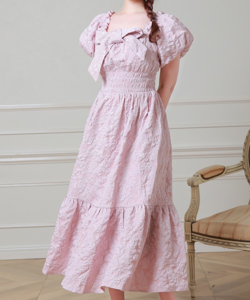 Anely(アネリー)の「立体フラワー刺繍ビッグリボンシアーロングワンピース(ワンピース・レディース・ピンク/ブラック/アイボリー・FREE)」の3枚目の写真