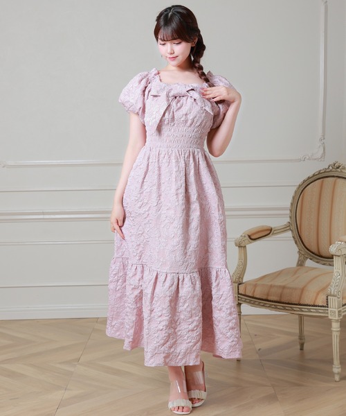 Anely(アネリー)の「立体フラワー刺繍ビッグリボンシアーロングワンピース(ワンピース・レディース・ピンク/ブラック/アイボリー・FREE)」の11枚目の写真