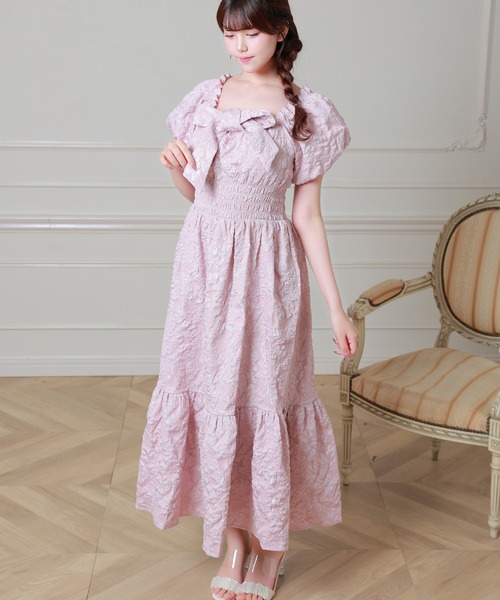 Anely(アネリー)の「立体フラワー刺繍ビッグリボンシアーロングワンピース(ワンピース・レディース・ピンク/ブラック/アイボリー・FREE)」の12枚目の写真