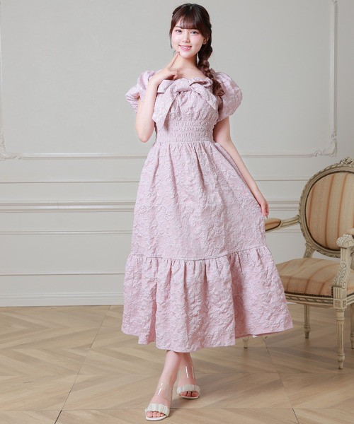 Anely(アネリー)の「立体フラワー刺繍ビッグリボンシアーロングワンピース(ワンピース・レディース・ピンク/ブラック/アイボリー・FREE)」の13枚目の写真