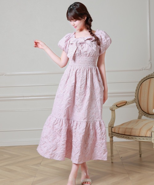 Anely(アネリー)の「立体フラワー刺繍ビッグリボンシアーロングワンピース(ワンピース・レディース・ピンク/ブラック/アイボリー・FREE)」の14枚目の写真