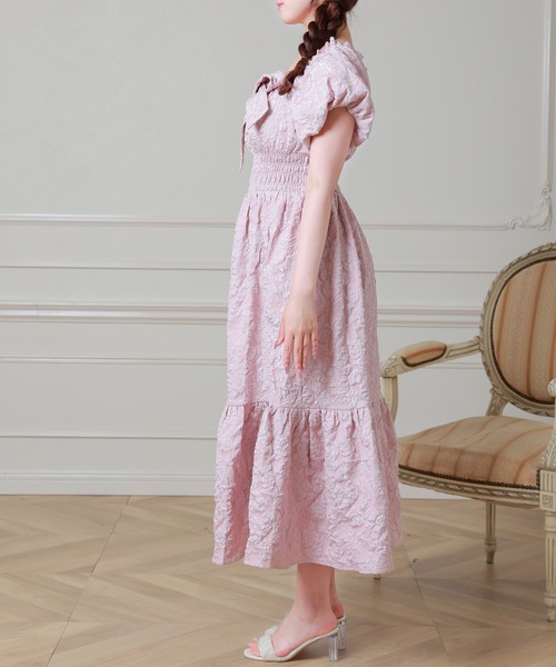 Anely(アネリー)の「立体フラワー刺繍ビッグリボンシアーロングワンピース(ワンピース・レディース・ピンク/ブラック/アイボリー・FREE)」の15枚目の写真
