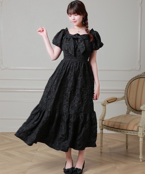 Anely(アネリー)の「立体フラワー刺繍ビッグリボンシアーロングワンピース(ワンピース・レディース・ピンク/ブラック/アイボリー・FREE)」の8枚目の写真