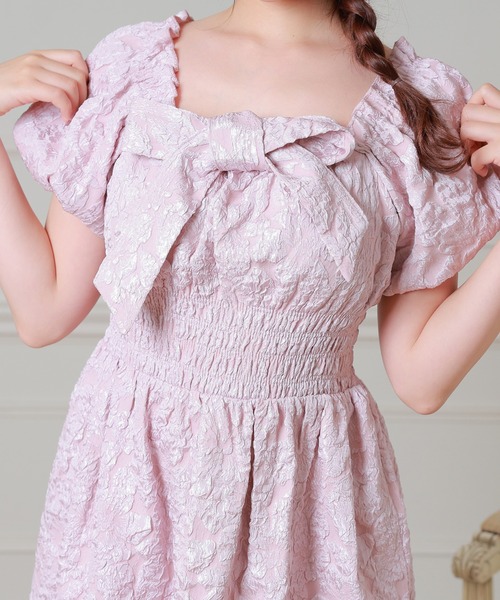 Anely(アネリー)の「立体フラワー刺繍ビッグリボンシアーロングワンピース(ワンピース・レディース・ピンク/ブラック/アイボリー・FREE)」の16枚目の写真