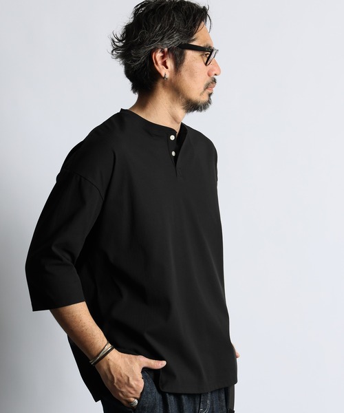 The DUFFER of ST.GEORGE（ザダファーオブセントジョージ）の「「AIR FLEX」RANDOM RIB KNIT 3/4 SLEEVE TEE ：高収縮機能素材「エアフレックス」ランダムリブ 7分袖Tシャツ / 高機能 / ストレッチ / UVカット / ドライタッチ / アンチピリング（Tシャツ/カットソー・メンズ・チャコールグレー/ブラック/ホワイト・X-LARGE/LARGE/MEDIUM/SMALL）」の2枚目の写真