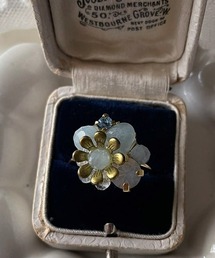 【mallelabrocante/マルラブロカント】サージカルステンレス 天然石と真鍮フラワーのbijouリング/金属アレルギー対応/クンツァイト、アクアマリン