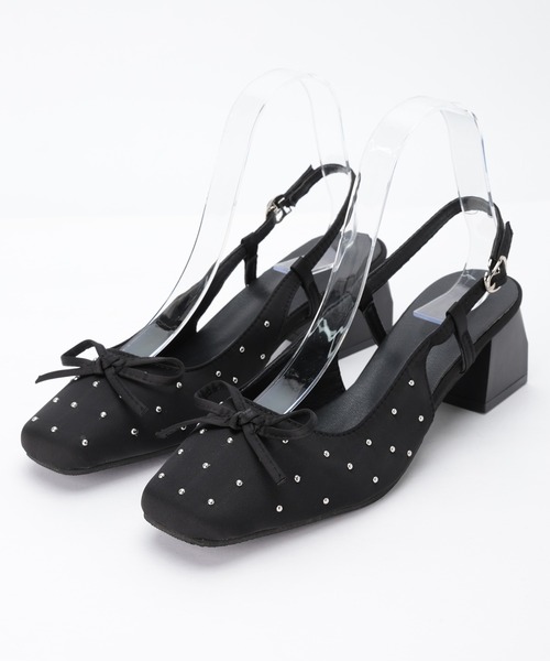 Lace Ladies(レースレディース)の「スクエアトゥ スタッズ リボン ストラップ サンダル(サンダル・レディース・ブラック・23cm/23.5cm/24cm/24.5cm/25cm/22.5cm)」の5枚目の写真