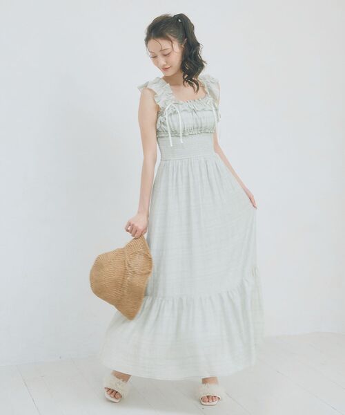 MAJESTIC LEGON(マジェスティックレゴン)の「ショルダーフリルキャミワンピース(ワンピース・レディース・オフホワイト/グレー/アイボリー/ミント・MEDIUM/SMALL)」の18枚目の写真