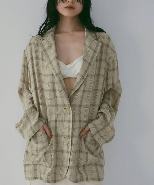 anuke(アンヌーク)の「Check Over Jacket 62610102(テーラードジャケット・レディース・ブルー/オフホワイト・38/36)」の1枚目の写真