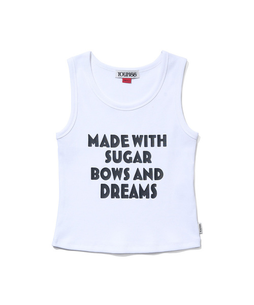 YOUHEE（ユヒ）の「[3COLORS] TYPOGRAPHIC SLEEVELESS（Tシャツ/カットソー・レディース・チャコール/ホワイト/ピンク・SMALL/MEDIUM）」の2枚目の写真