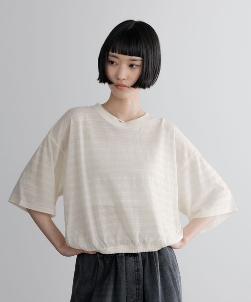 LOWRYS FARM(ローリーズファーム)の「シアーボーダープルオーバーSS 710310(Tシャツ/カットソー・レディース・ブラウン/ホワイト/ブラック・FREE)」の2枚目の写真