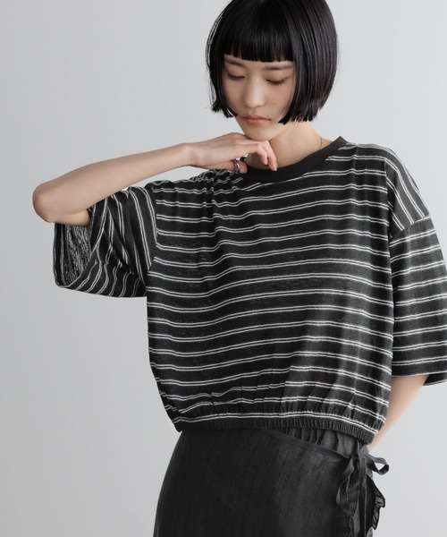LOWRYS FARM(ローリーズファーム)の「シアーボーダープルオーバーSS 710310(Tシャツ/カットソー・レディース・ブラウン/ホワイト/ブラック・FREE)」の1枚目の写真