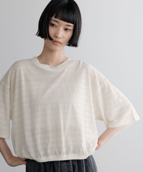 LOWRYS FARM(ローリーズファーム)の「シアーボーダープルオーバーSS 710310(Tシャツ/カットソー・レディース・ブラウン/ホワイト/ブラック・FREE)」の6枚目の写真