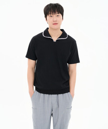 CUSTOMUS（カスタムアース）の「男性20番手コットンポリエステルリブ配色接バンドカラーTシャツCXS26MKKT308 BLA（Tシャツ/カットソー）」