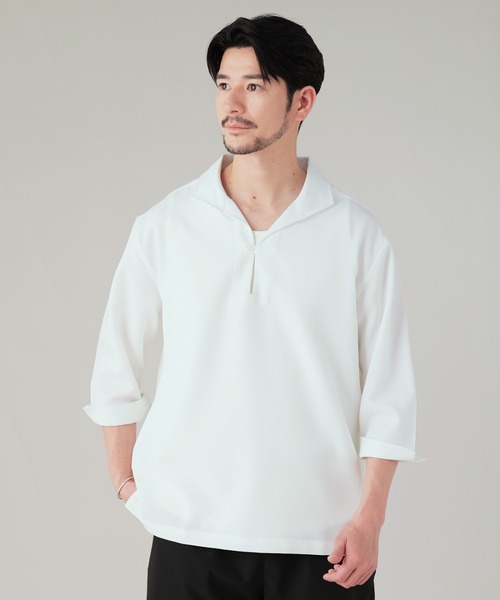LIL VENDARS(リルヴェンダース)の「Buyer's Select/接触冷感パナマ 7分袖カブリシャツ(シャツ/ブラウス・メンズ・ピンク/ベージュ/ブラック/ホワイト・M/LL/L)」の1枚目の写真