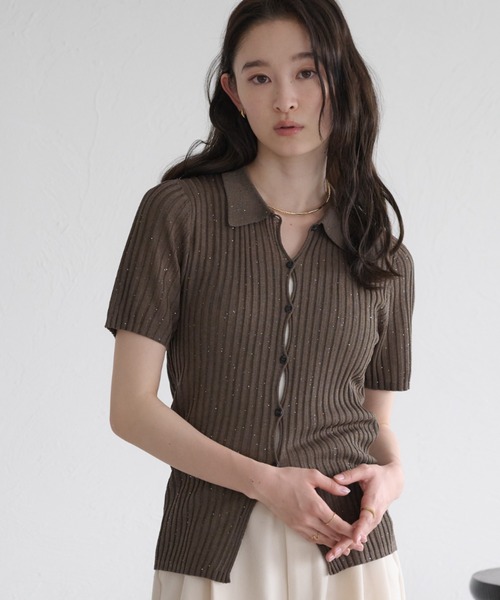 raffime(ラフィミー)の「【Raffime】スパンコールラメポロニット(ポロシャツ・レディース・モカ/アイボリー/ブルー・フリー)」の15枚目の写真