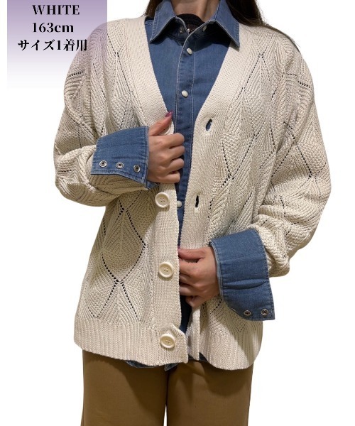 COOK JEANS（クックジーンズ）の「ダイヤ柄カーディガン（カーディガン/ボレロ・メンズ・ホワイト/ブラック・MEDIUM/LARGE）」の3枚目の写真