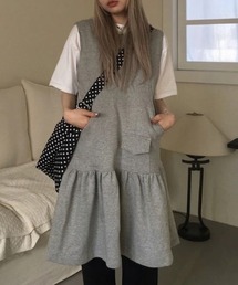 【26年春夏新作】フード付き 裾フリル ノースリーブ スウェット ミニワンピース