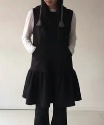 【26年春夏新作】フード付き 裾フリル ノースリーブ スウェット ミニワンピース