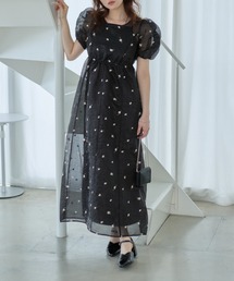 Kastane | 【結婚式/オケージョン/低身長サイズ/2サイズ展開】フラワーオーガンジーワンピース(ワンピース)