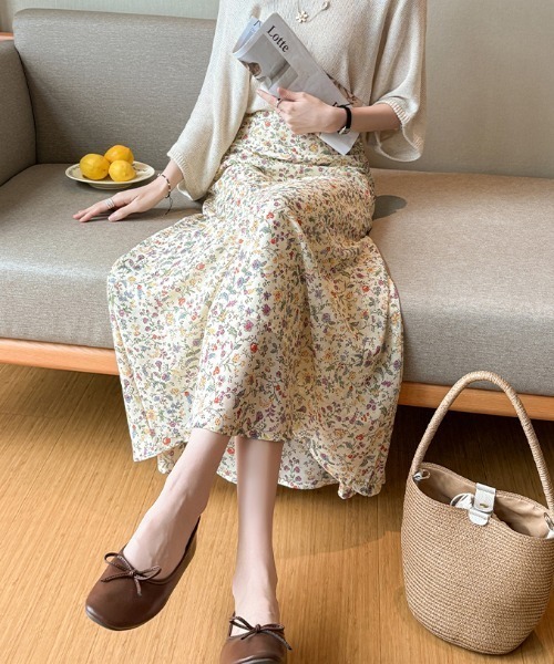 AMAJI(アマジ)の「シフォン 花柄 エレガント マーメイド タイト スカート(スカート・レディース・ベージュ/ライトピンク・LARGE/X-LARGE/MEDIUM/SMALL)」の7枚目の写真