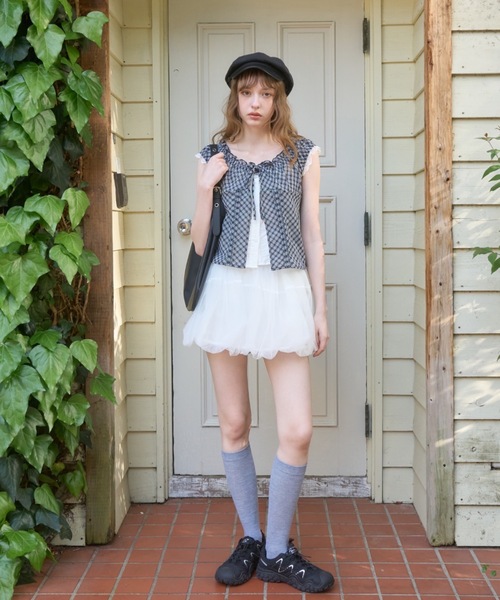 Birthday room(バースデイルーム)の「チェックフリルレーススリーブトップス/Checkered frill lace sleeve top(Tシャツ/カットソー・レディース・ネイビー/ブラウン・FREE)」の19枚目の写真