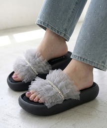 チュールフラットサンダル