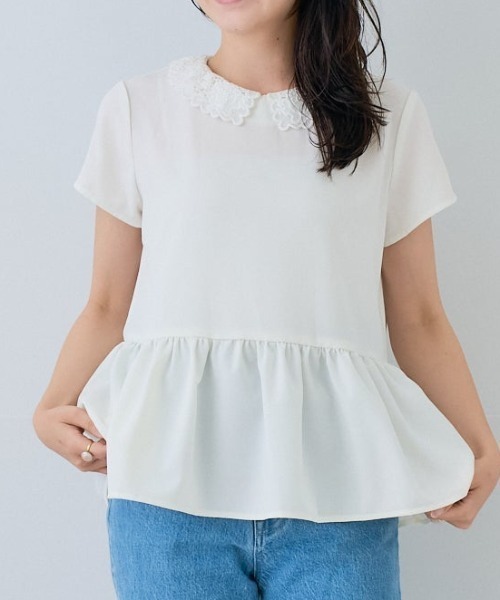Neige(ネージュ)の「レースカラー2WAYペプラムブラウス(シャツ/ブラウス・レディース・ネイビー/ホワイト・ONE SIZE)」の1枚目の写真