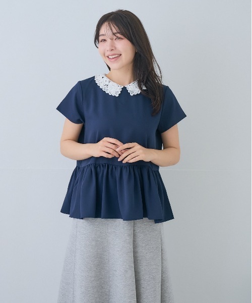 Neige(ネージュ)の「レースカラー2WAYペプラムブラウス(シャツ/ブラウス・レディース・ネイビー/ホワイト・ONE SIZE)」の6枚目の写真
