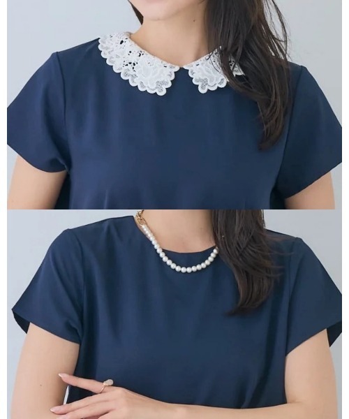 Neige(ネージュ)の「レースカラー2WAYペプラムブラウス(シャツ/ブラウス・レディース・ネイビー/ホワイト・ONE SIZE)」の10枚目の写真