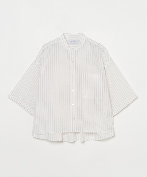 HELIOPOLE（エリオポール）の「STRIPE BAND COLLER SHIRT（シャツ/ブラウス・レディース・ホワイト/グリーン系・38）」の2枚目の写真
