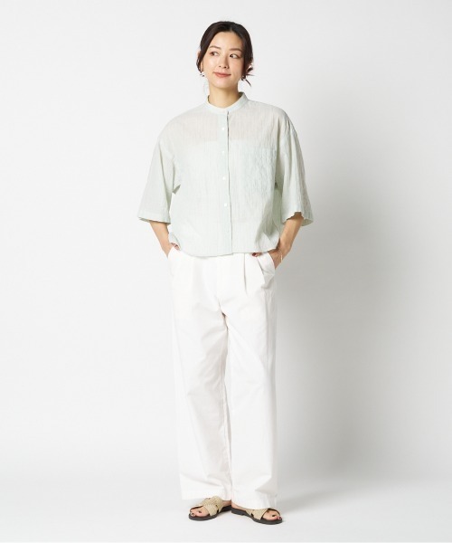 HELIOPOLE（エリオポール）の「STRIPE BAND COLLER SHIRT（シャツ/ブラウス・レディース・ホワイト/グリーン系・38）」の16枚目の写真