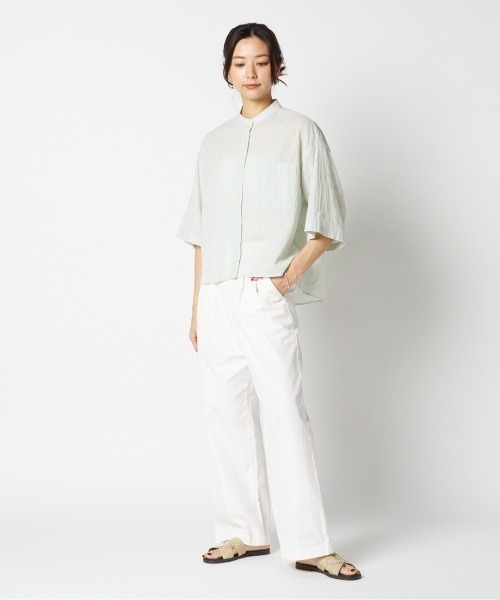 HELIOPOLE（エリオポール）の「STRIPE BAND COLLER SHIRT（シャツ/ブラウス・レディース・ホワイト/グリーン系・38）」の17枚目の写真