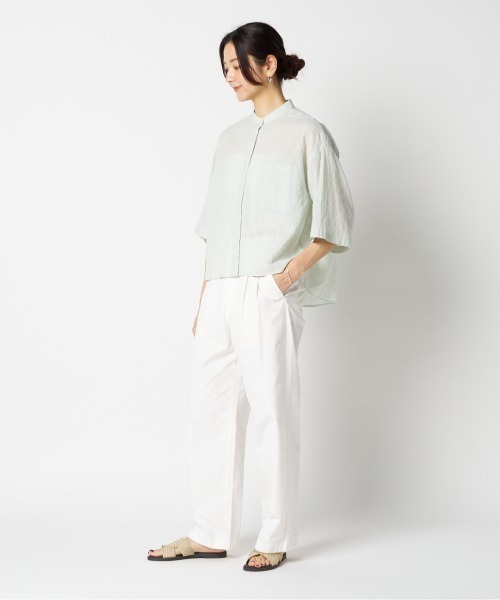 HELIOPOLE（エリオポール）の「STRIPE BAND COLLER SHIRT（シャツ/ブラウス・レディース・ホワイト/グリーン系・38）」の18枚目の写真