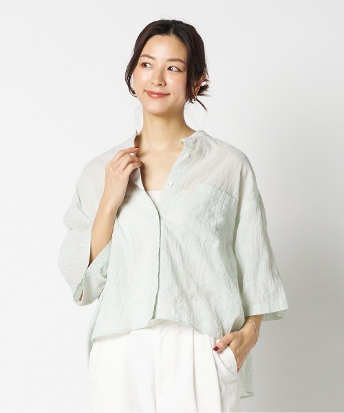 HELIOPOLE（エリオポール）の「STRIPE BAND COLLER SHIRT（シャツ/ブラウス・レディース・ホワイト/グリーン系・38）」の19枚目の写真