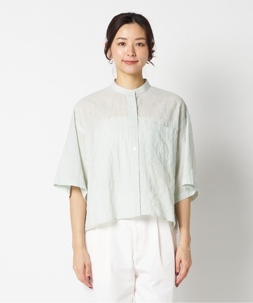 HELIOPOLE（エリオポール）の「STRIPE BAND COLLER SHIRT（シャツ/ブラウス・レディース・ホワイト/グリーン系・38）」の20枚目の写真