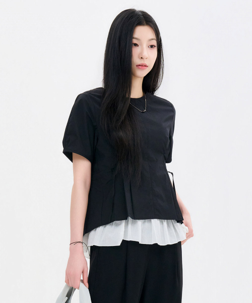 CHASECULT(チェイスカルト)の「レディース シュリンク 半袖ブラウス-FBRG5575D03(シャツ/ブラウス・レディース・ブラック・85/90)」の2枚目の写真